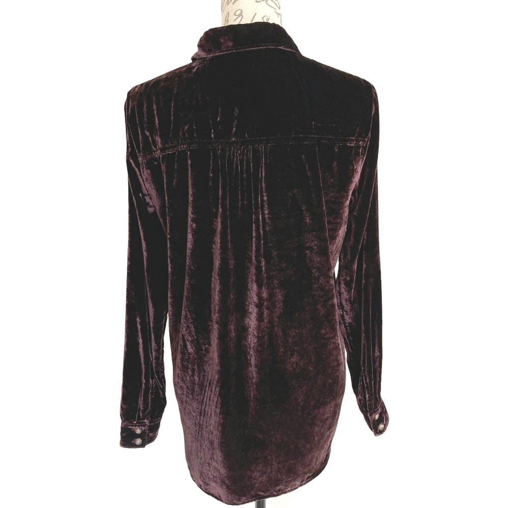 Maeve anthropologie Karina velvet button shirt top size 4 Plum Holiday - Picture 11 of 15